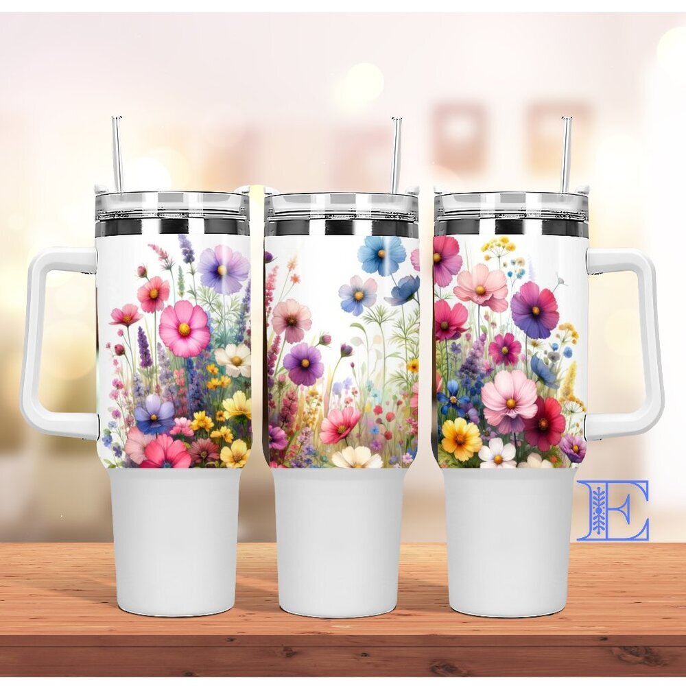 Beautiful Spring Bright Tropical Floral Flower 40 oz Tumbler/Water bottle/Mug wi